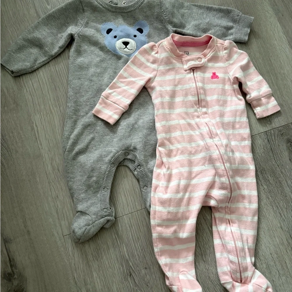 OshKosh B'gosh Gray Bear and Baby Gap Pink Striped Footies Bundle